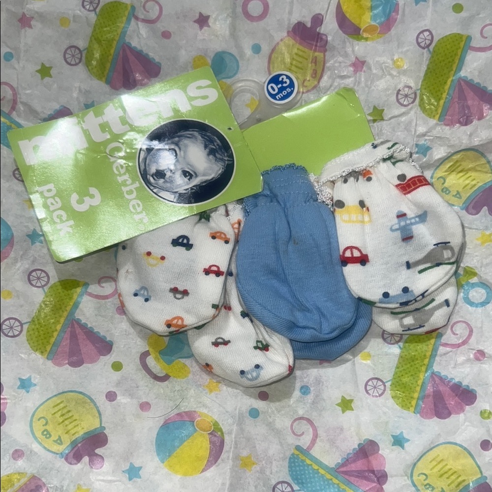 Gerber Baby Mittens 3-Pack - White and Blue